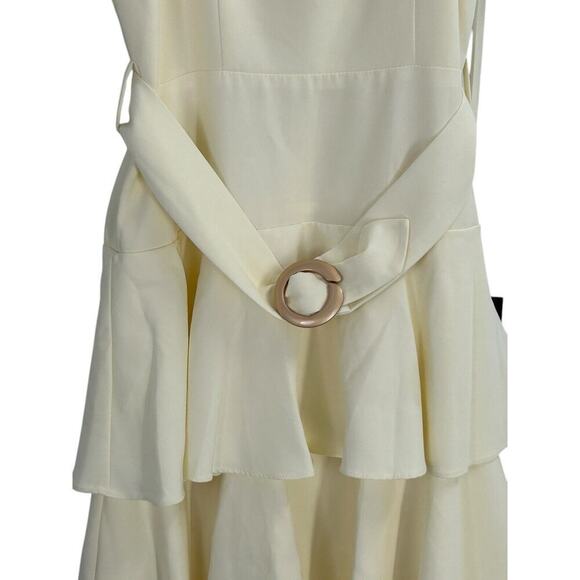 Mac Duggal Ieena NWT Ruffle Tiered Buckle Detail Dress in Cream Size 8 - Picture 16 of 16